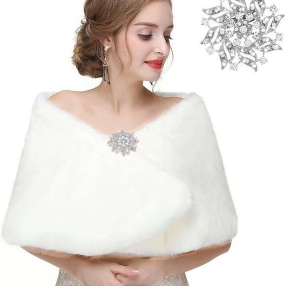 Accessories - Women's 1920s Faux Fur Shawl Bridal Wedding Fur Wraps and Bolero Shrug Faux Mink